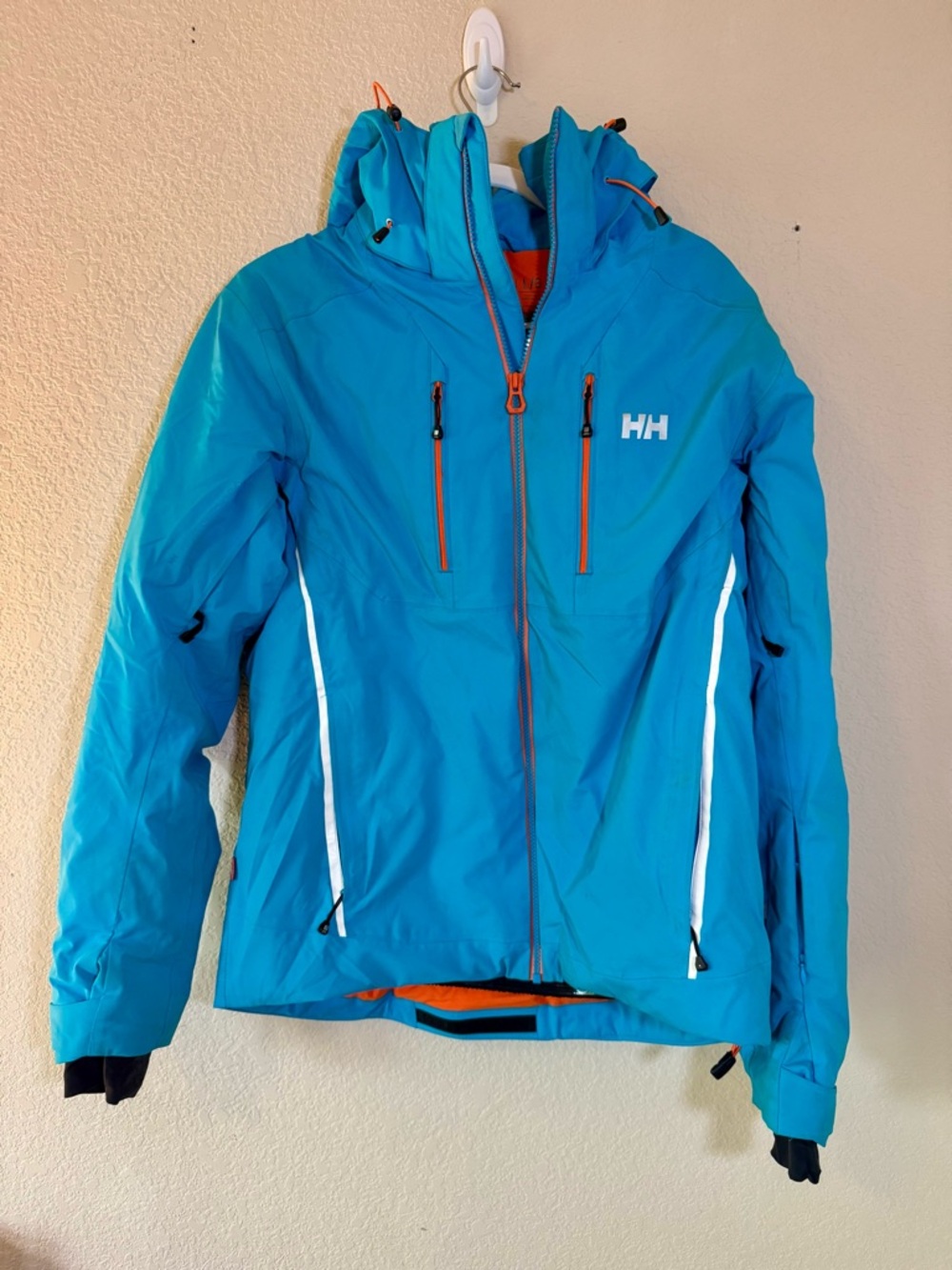 Helly Hansen Bright Blue Ski Jacket with Orange Accents - L